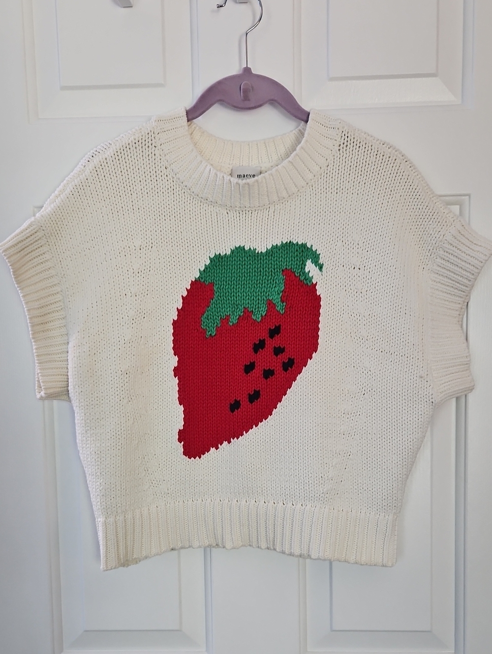 Maeve Cream Knit Crewneck Sweater with Strawberry Graphic - Picture 2 of 6